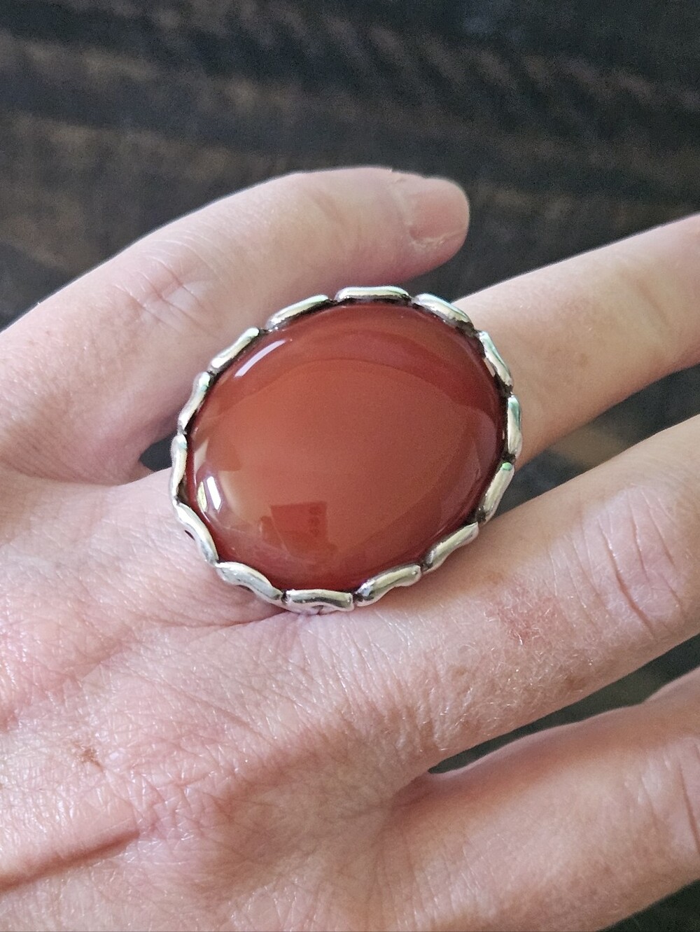 Huge!! Vintage Abstract Carnelian Sterling Silver Ring